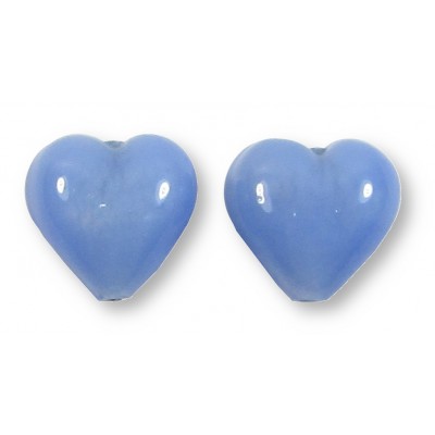 2 Murano Glass White Gold Foiled Periwinkle Blue Satin 14mm Hearts