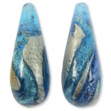 1 Murano Aquamarine and Sapphire Ripple White Gold Foiled 28mm Drop