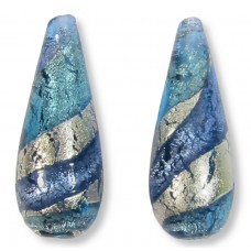 1 Murano Aquamarine and Sapphire Ripple White Gold Foiled 28mm Drop 1 Murano Aquamarine and Sapphire Ripple White Gold Foiled 28mm Drop