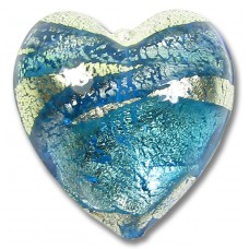 1 Murano Aquamarine and Sapphire Ripple White Gold Foiled 20mm Heart