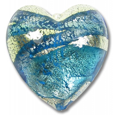 1 Murano Aquamarine and Sapphire Ripple White Gold Foiled 20mm Heart