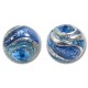 1 Murano Aquamarine and Sapphire Ripple White Gold Foiled 12mm Round Bead