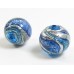 1 Murano Aquamarine and Sapphire Ripple White Gold Foiled 14mm Round Bead