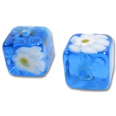 2 Murano Glass Aquamarine Millefiore 8mm Cube Beads 