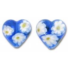2 Murano Glass Aquamarine Millefiore 14mm Heart Beads 