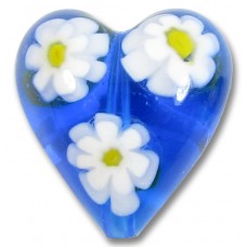 1 Murano Glass Aquamarine Millefiore 20mm Heart Bead