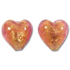 2 Murano Glass Rose Gold Foiled 10mm Heart Beads