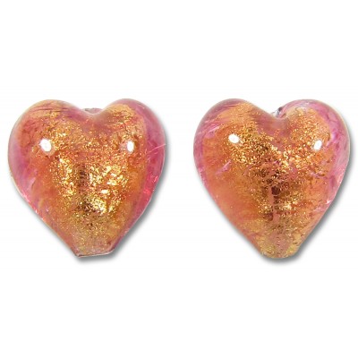 2 Murano Glass Rose Gold Foiled 10mm Heart Beads