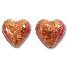 2 Murano Glass Rose Gold Foiled 14mm Heart Beads