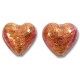 2 Murano Glass Rose Gold Foiled 14mm Heart Beads