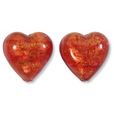 2 Murano Glass Rose Gold Foiled 14mm Heart Beads