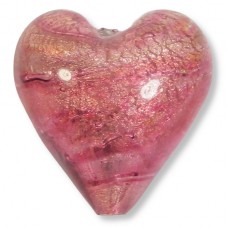 1 Murano Glass Rose Gold Foiled 20mm Heart Bead
