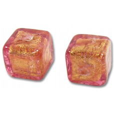 2 Murano Glass Rose Gold Foiled 8mm Cube Beads