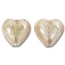2 Murano Glass Light Pink with White Goldfoil 14mm Hearts