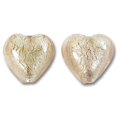 2 Murano Glass Light Pink with White Goldfoil 14mm Hearts