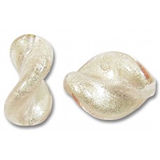 2 Murano Glass Light Pink with White Goldfoil Elica Twist Beads