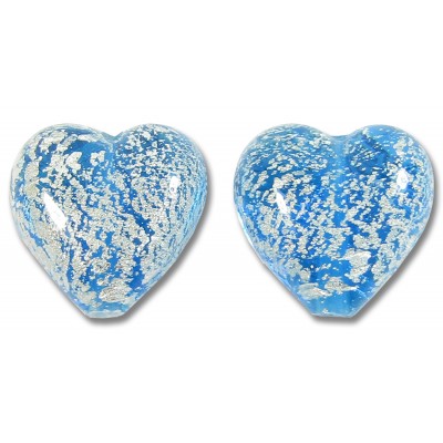2 Murano Glass Crackle White Gold Foiled Aquamarine Blue 14mm Heart Beads