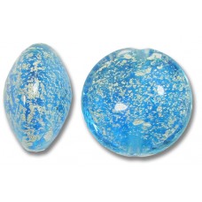 1 Murano Glass Crackle White Gold Foiled Aquamarine Blue 14mm Lentil Bead