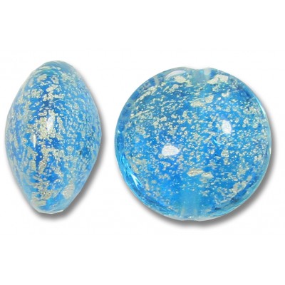 1 Murano Glass Crackle White Gold Foiled Aquamarine Blue 14mm Lentil Bead