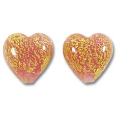 2 Murano Glass Crackle Goldfoil Alabaster Rose 14mm Heart Beads