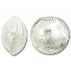1 Murano Glass Crystal Clear White Gold Foiled 10mm Lentil Bead