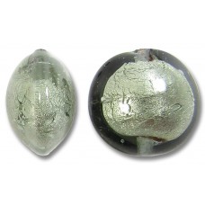 1 Murano Glass Gunmetal Grey White Gold Foiled 10mm Lentil Bead