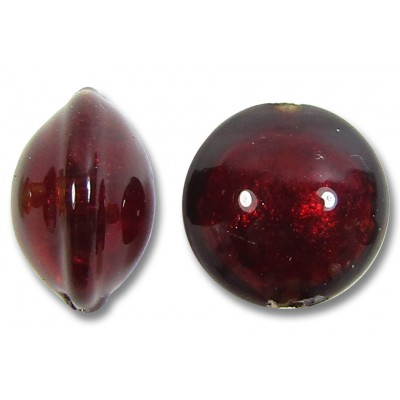 1 Murano Glass Dark Ruby Gold Foiled 10mm Lentil Bead