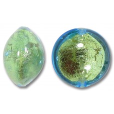 1 Murano Glass Verde Emerald Gold Foiled 10mm Lentil Bead