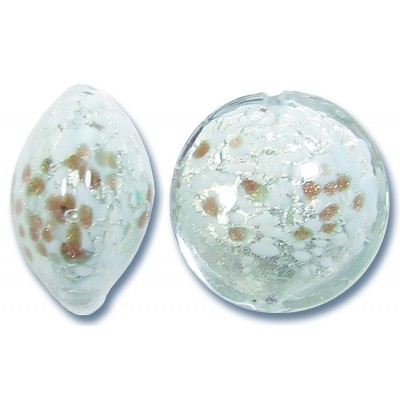 1 Murano Glass Eclipse White Gold Foiled with Aventurine 14mm Lentil