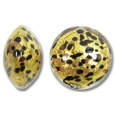 1 Murano Glass Sunlight Gold Foiled with Black & Aventurine 14mm Lentil