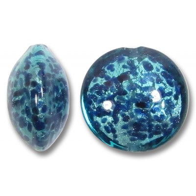 1 Murano Glass Serenissima White Gold Foiled with Aventurine 14mm Lentil Bead