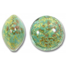 1 Murano Green Gold Foiled with Aventurine 14mm Lentil Bead