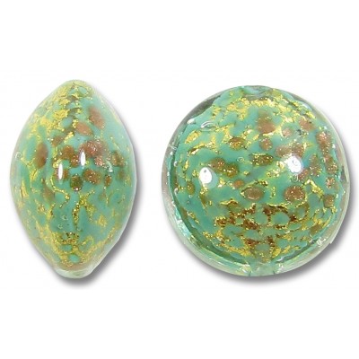 1 Murano Green Gold Foiled with Aventurine 14mm Lentil Bead