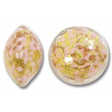 1 Murano Glass Blush Gold Foiled with Aventurine 14mm Lentil Bead