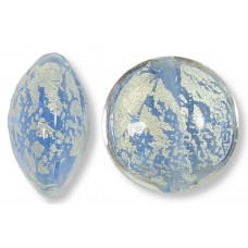 1 Murano Glass Blue Ice Crackle White Gold Foiled 14mm Lentil Bead