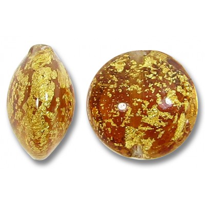 1 Murano Glass Medium Topaz Crackle Gold Foiled 14mm Lentil