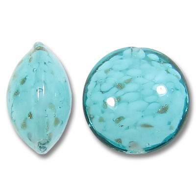 1 Murano Glass Verde Cloud with Aventurine 14mm Lentil Bead