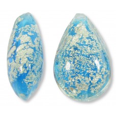 1 Murano Glass Crackle White Gold Foiled Aquamarine Blue 20mm Pear Drop
