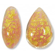 1 Murano Glass Crackle White Gold Foiled Alabaster Rose 20mm Pear Drop