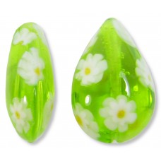 1 Murano Glass Lime and White Millefiore 20mm Pear Drop Bead