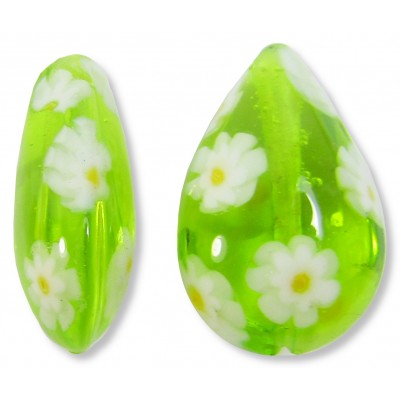 1 Murano Glass Lime and White Millefiore 20mm Pear Drop Bead