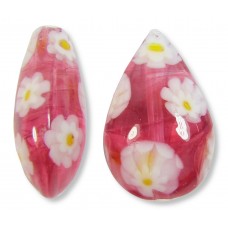 Murano Glass Rosy Ruby Pink Millefiore 20mm Pear Drop Bead