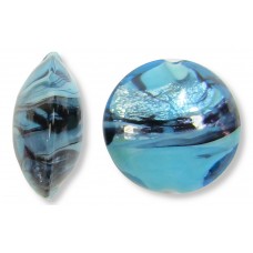 1 Murano Glass White Gold Foiled Turquoise Swish 14mm Lentil