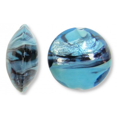 1 Murano Glass White Gold Foiled Turquoise Swish 14mm Lentil