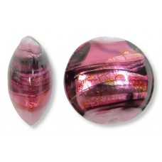 1 Murano Glass White Gold Foiled Rose Swish 14mm Lentil