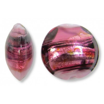 1 Murano Glass White Gold Foiled Rose Swish 14mm Lentil