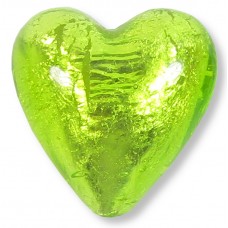 1 Murano Glass Light Erba (Lime) Green Silver Foiled 20mm Heart Bead