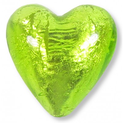 1 Murano Glass Light Erba (Lime) Green Silver Foiled 20mm Heart Bead