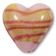 1 Murano Glass Goldfoiled Doges Palace Ruby Rose 20mm Heart Bead