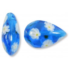 1 Murano Glass Aquamarine Millefiore 20mm Pear Drop Bead